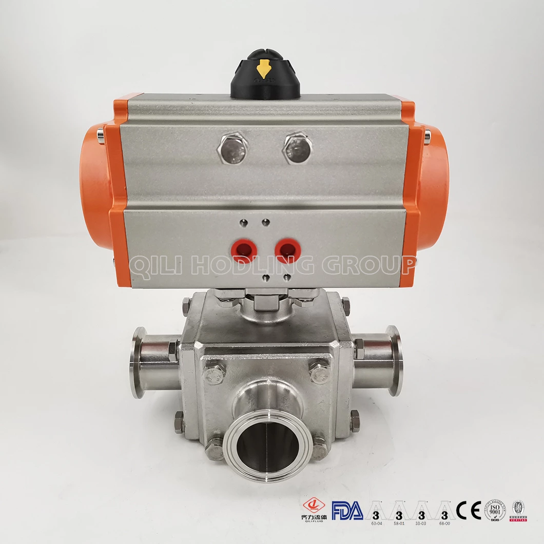 SS304 SS316L Food Grade 3 Way Pneumatic T Or L Type Ball Valves