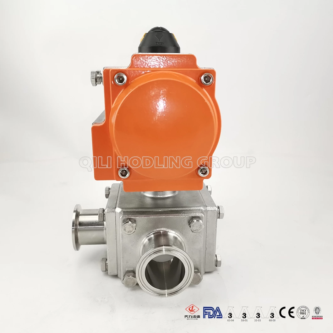 SS304 SS316L Food Grade 3 Way Pneumatic T Or L Type Ball Valves