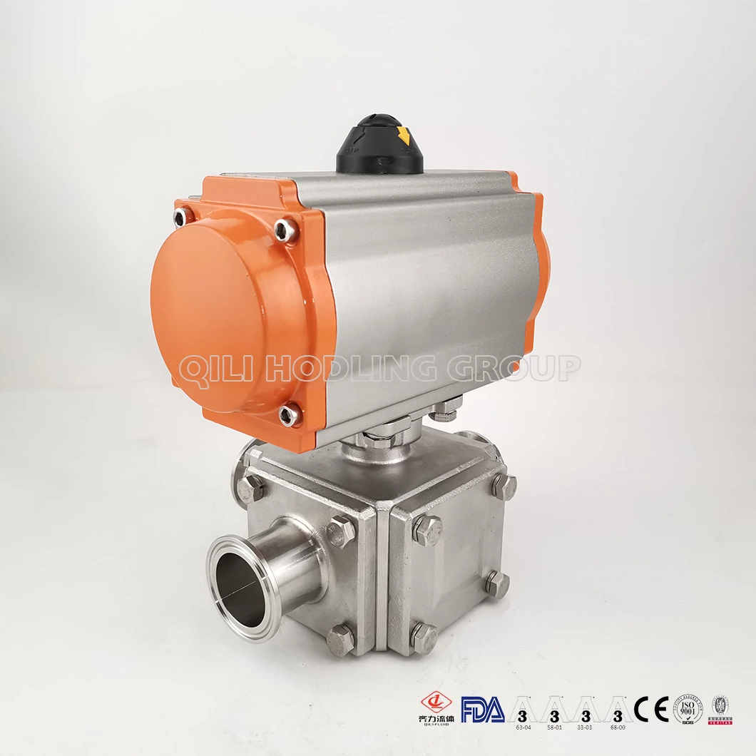 SS304 SS316L Food Grade 3 Way Pneumatic T Or L Type Ball Valves