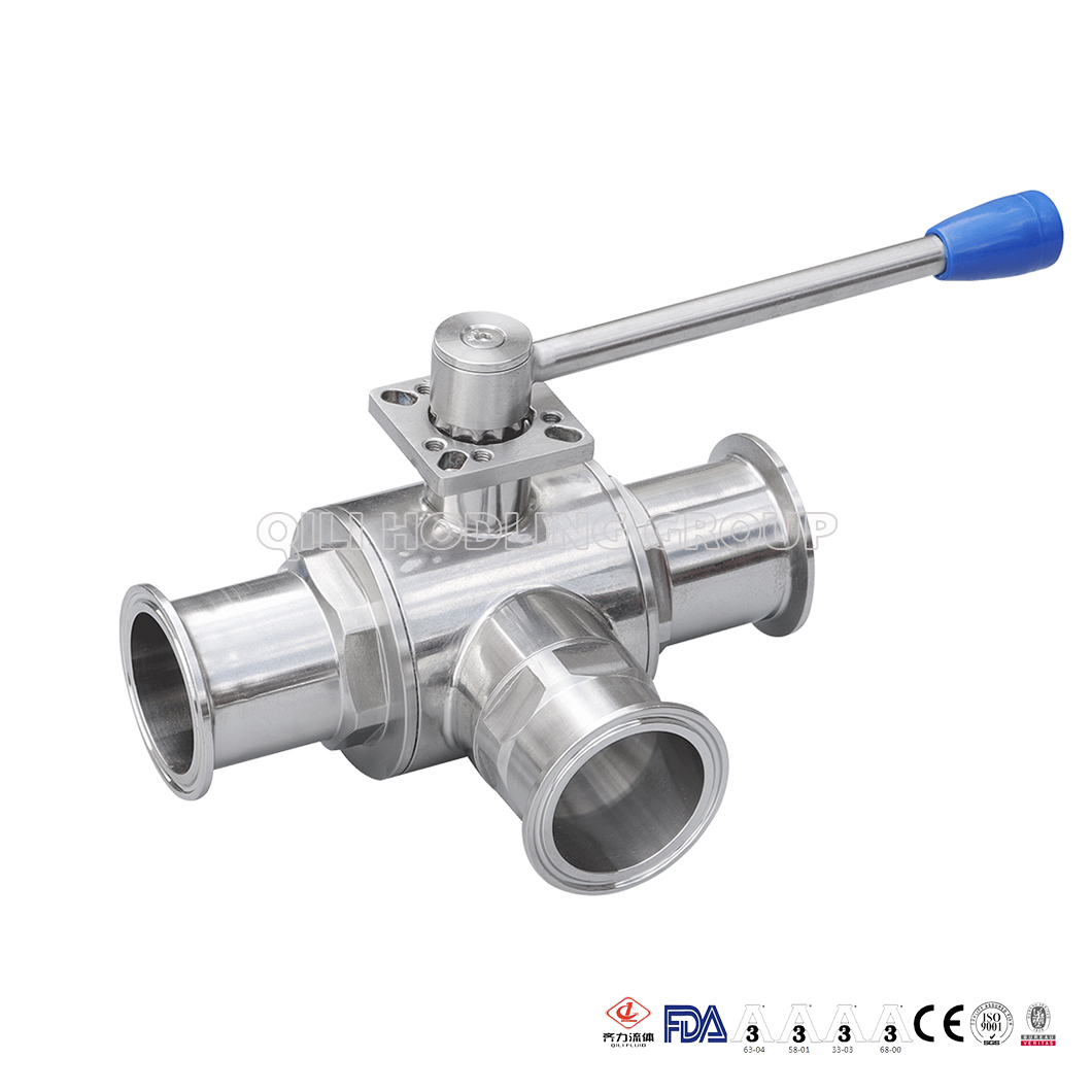 Sanitary Stainless Steel 3 Way Clamped Ball Valve