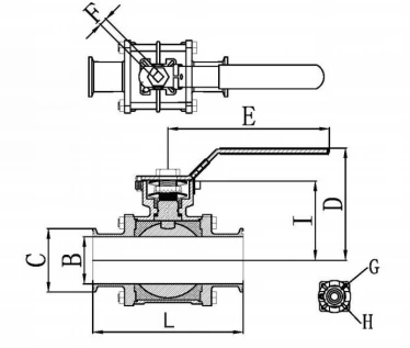 Sanitary Stainless Steel encapsulated  3-PCS Ball Valve With Clamp Ends, Manual Type