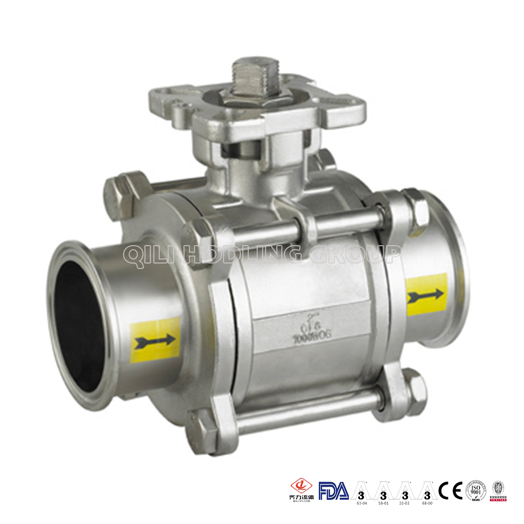 Sanitary Stailess Steel 3PC 1000 Wog Ture Port Clamped encapsulated Ball Valve