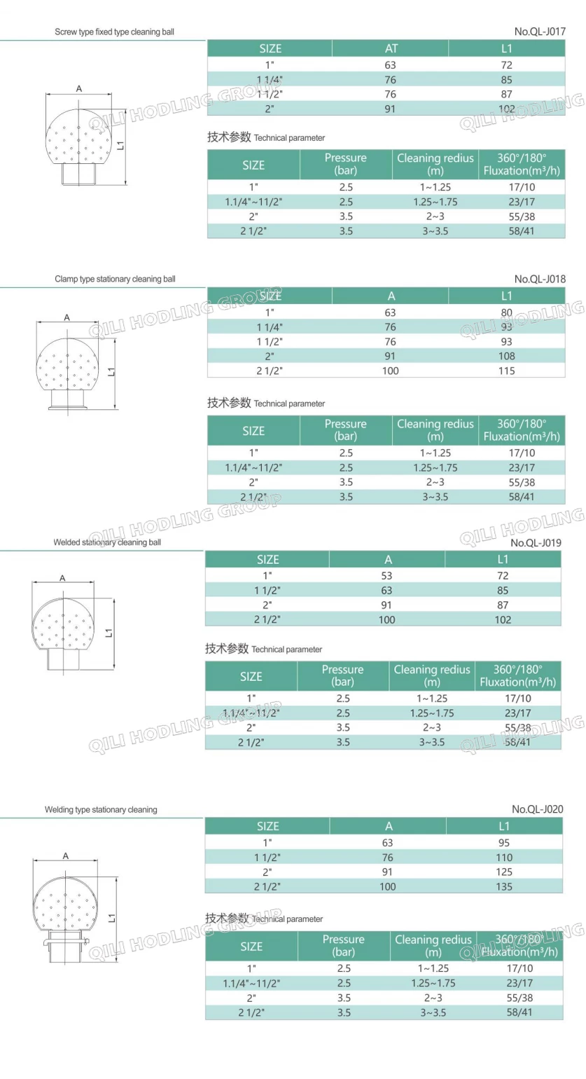 Sanitary Stainless Steel Clamped Fixed Cleaning Ball