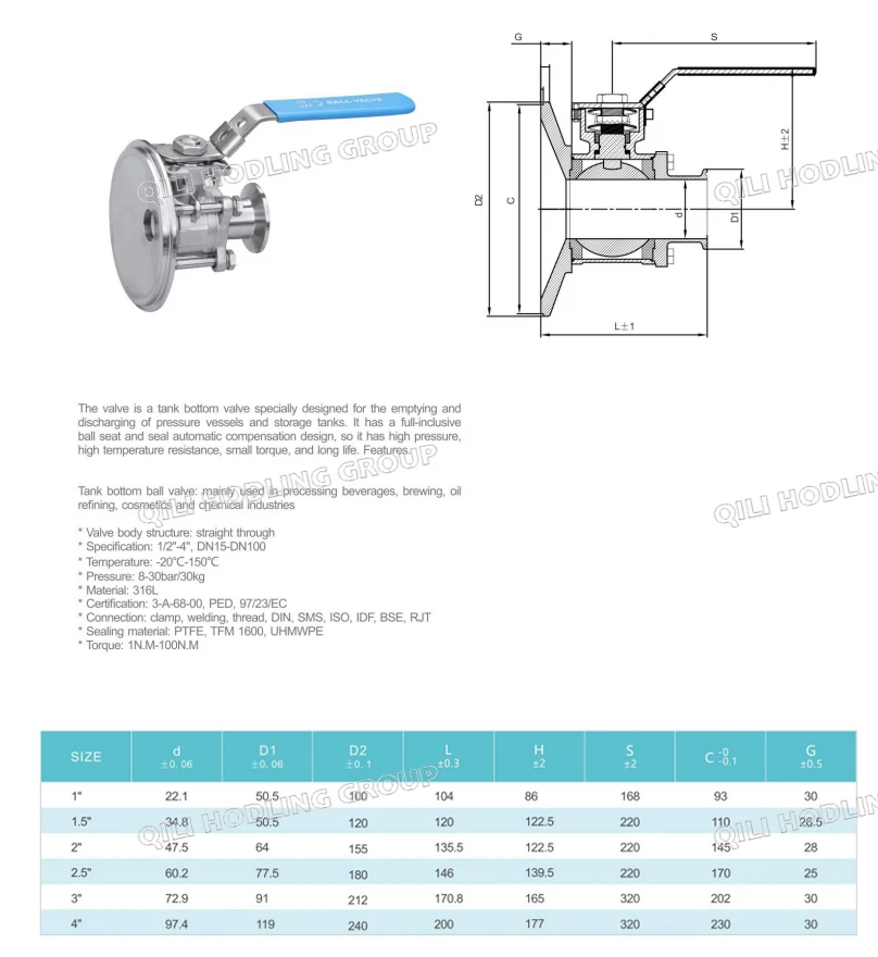 1/2inch to 4 inch sanitary tank bottom valves