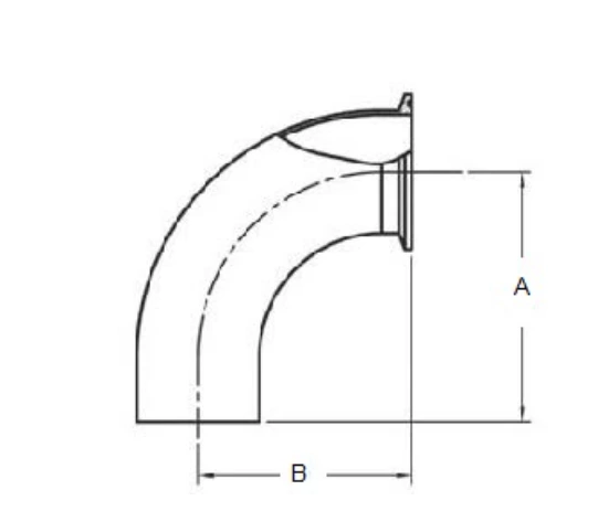 ASME BPE fittings S2CKW 90 DEGREE ELBOW TANGENT WELD END X CLAMP