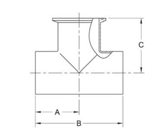 ASME BPE fittings S7WWK TEE TANGENT WELD ENDS X CLAMP OUTLET