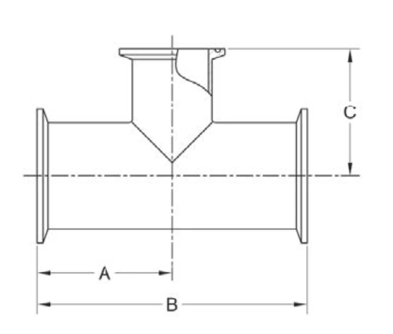 ASME BPE fittings S7RMP REDUCING TEE, CLAMP ENDS
