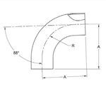 ASME BPE fittings S2S88 88 DEGREE ELBOW TANGENT WELD ENDS