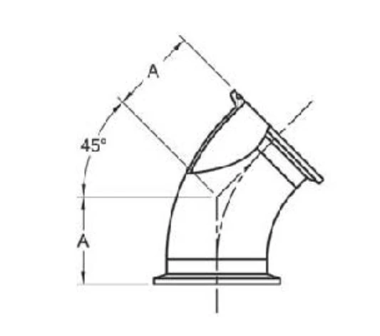ASME BPE fittings S2KMP 45 DEGREE ELBOW, CLAMP ENDS