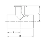 ASME BPE fittings S7RWWK REDUCING TEE TANGENT WELD ENDS X CLAMP END BRANCH
