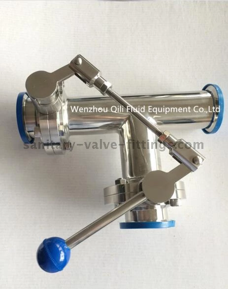 Sanitary Stainless Steel Three Way Thread Clamp Weld Butterfly Valve with One Pulling Handle