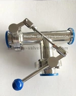 Sanitary Stainless Steel Three Way Thread Clamp Weld Butterfly Valve with One Pulling Handle
