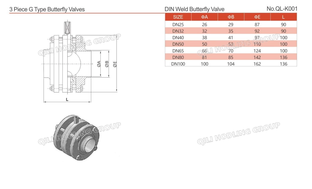 Hygienic Stainless Steel Three Pieces Butterfly Valves