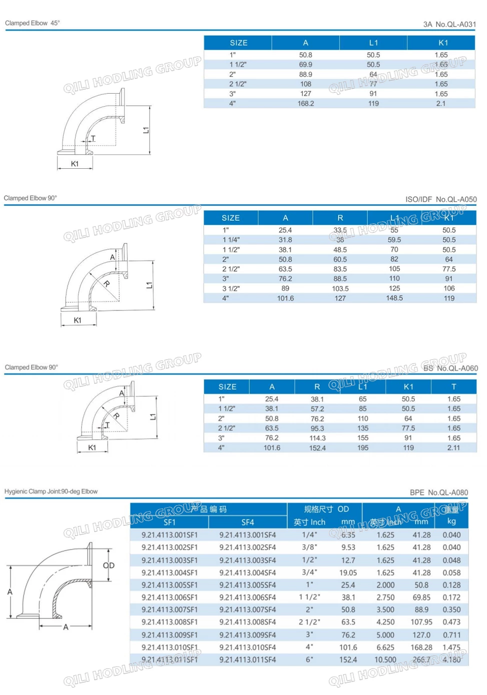 304/304L/316/316L 90d Stainless Steel Elbow Dairy Sanitary Fittings