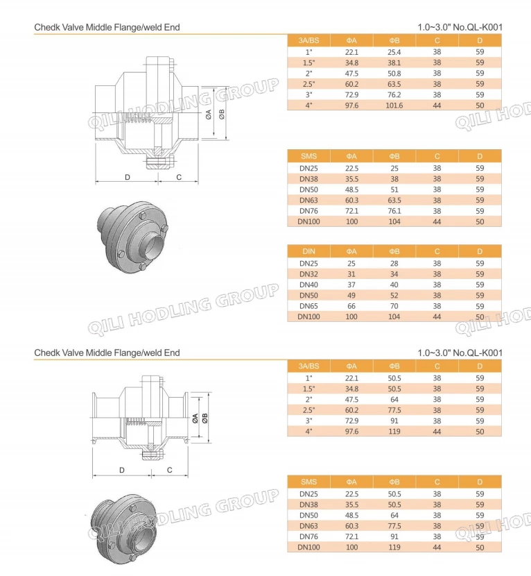 304 316L Stainless Steel Sanitary Flanged Check Valve