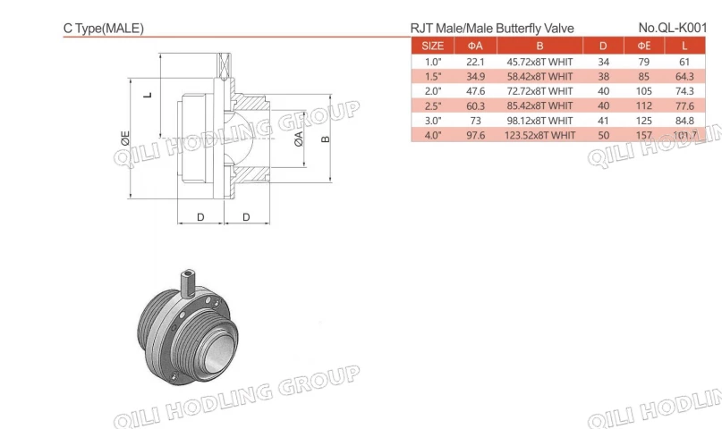 Stainless Steel Ss304 Ss316L RJT Thread Union Butterfly Valve
