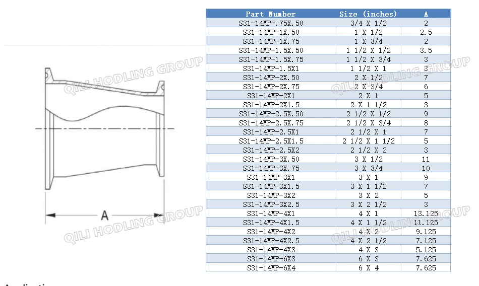 ASME BPE fittings S31 14MP CONCENTRIC REDUCER, CLAMP ENDS