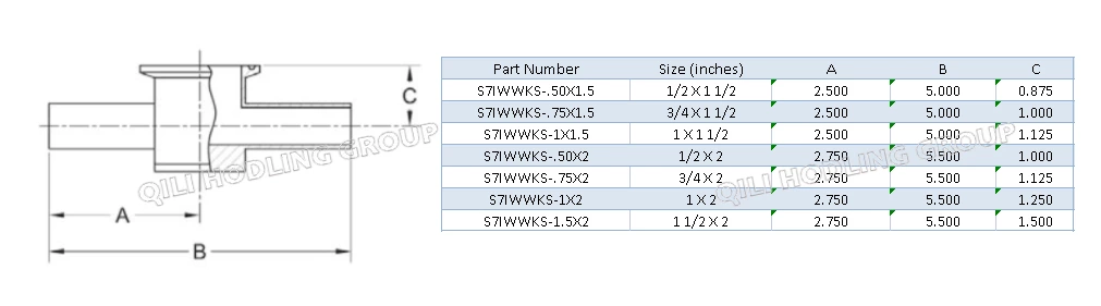 ASME BPE fittings S7IWWKS INSTRUMENT TEE, WELD ENDS X CLAMP END