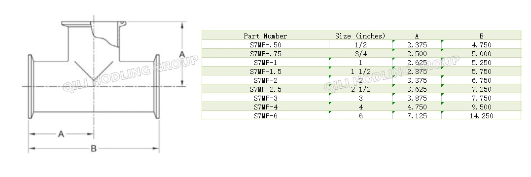ASME BPE fittings S7MP TEE, CLAMP ENDS