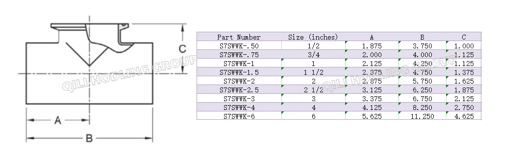 ASME BPE fittings S7SWWK TEE TANGENT WELD ENDS X SHORT CLAMP OUTLET