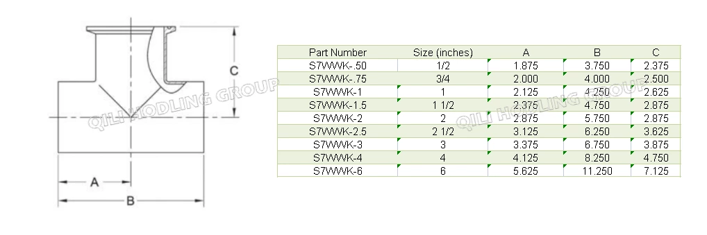 ASME BPE fittings S7WWK TEE TANGENT WELD ENDS X CLAMP OUTLET