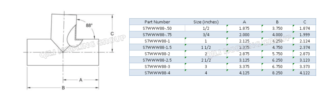 ASME BPE fittings S7WWW88 88 DEGREE TEE, TANGENT WELD ENDS