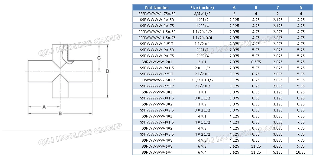 ASME BPE fittings S9RWWWW REDUCING CROSS, TANGENT WELD ENDS