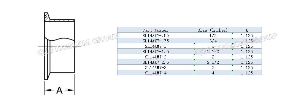 ASME BPE fittings SL14AM7 MEDIUM WELD FERRULE
