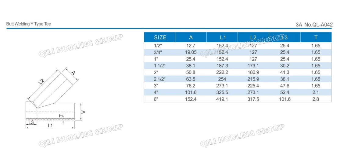 Sanitary Stainless Steel Y Type Tee