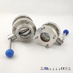 Sanitary Butterfly Valves Thread Sight Glass End With Manual Handle