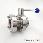 Sanitary Butterfly Valves Thread Sight Glass End With Manual Handle