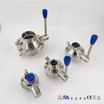 Sanitary SS304 SS316L Weld Thread Clamp Ends Butterfly Type encapsulated Ball Valve with Pull Handle for CIP System