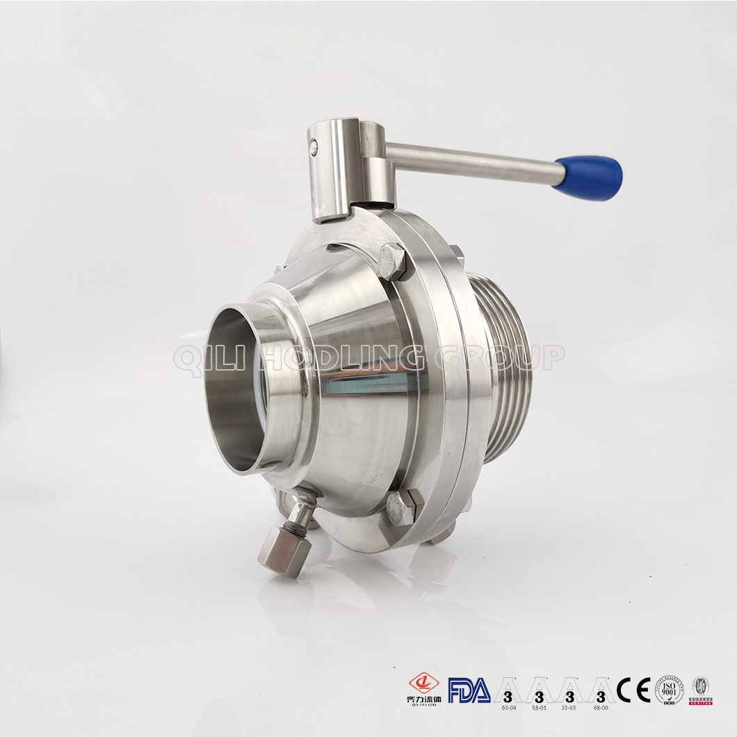 Sanitary SS304 SS316L Weld Thread Clamp Ends Butterfly Type encapsulated Ball Valve with Pull Handle for CIP System