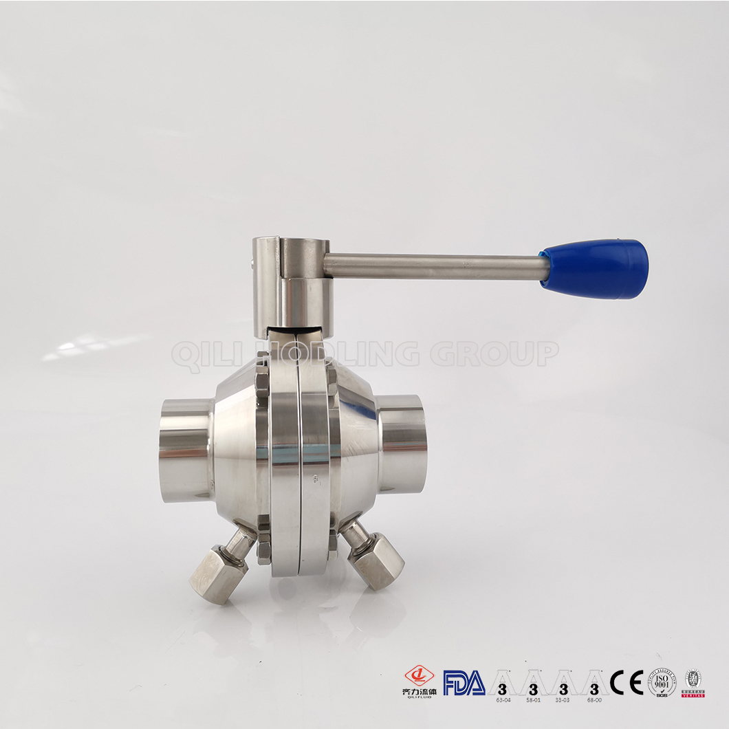 Sanitary SS304 SS316L Weld Thread Clamp Ends Butterfly Type encapsulated Ball Valve with Pull Handle for CIP System