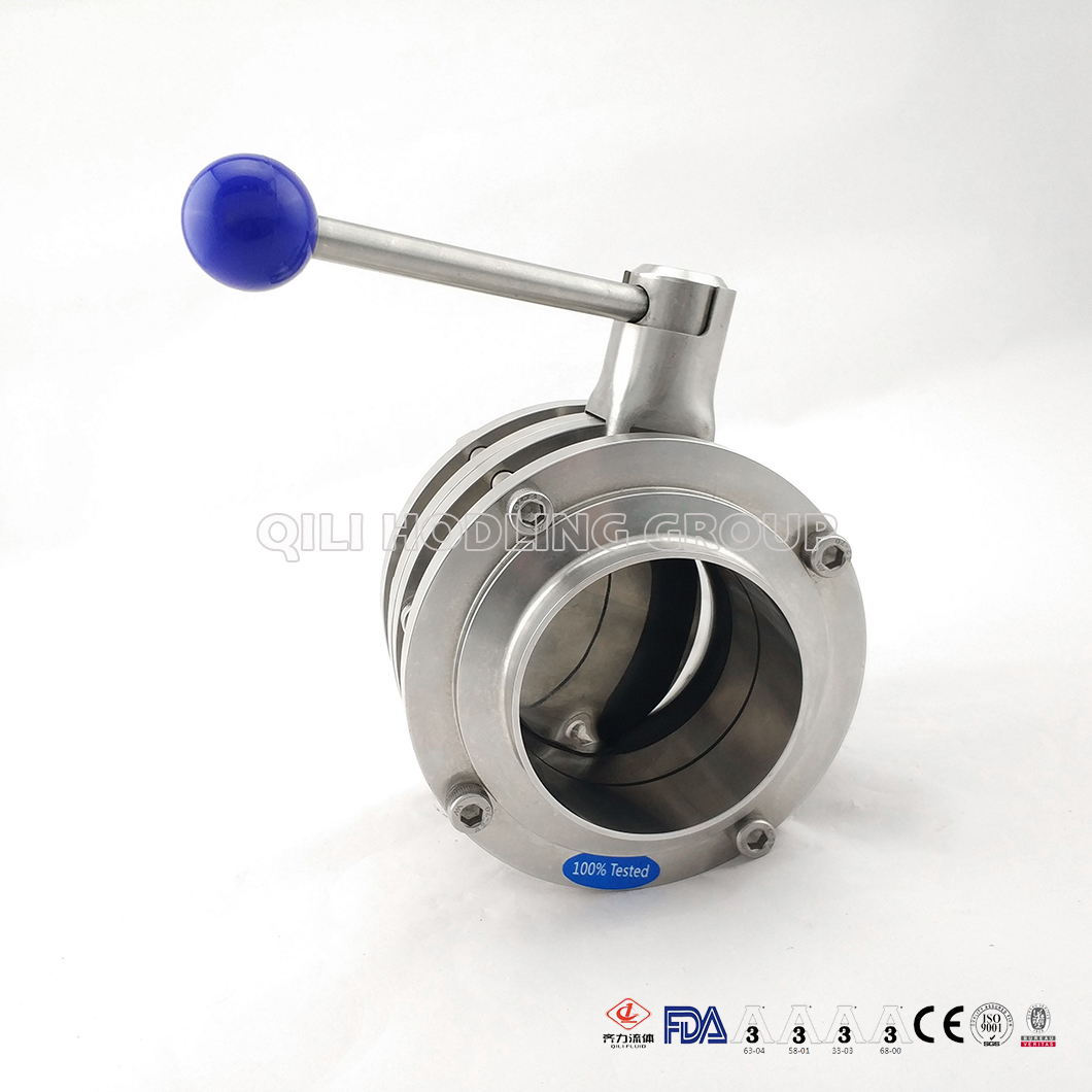 Sanitary Stainless Steel Clamped end Butterfly Valve