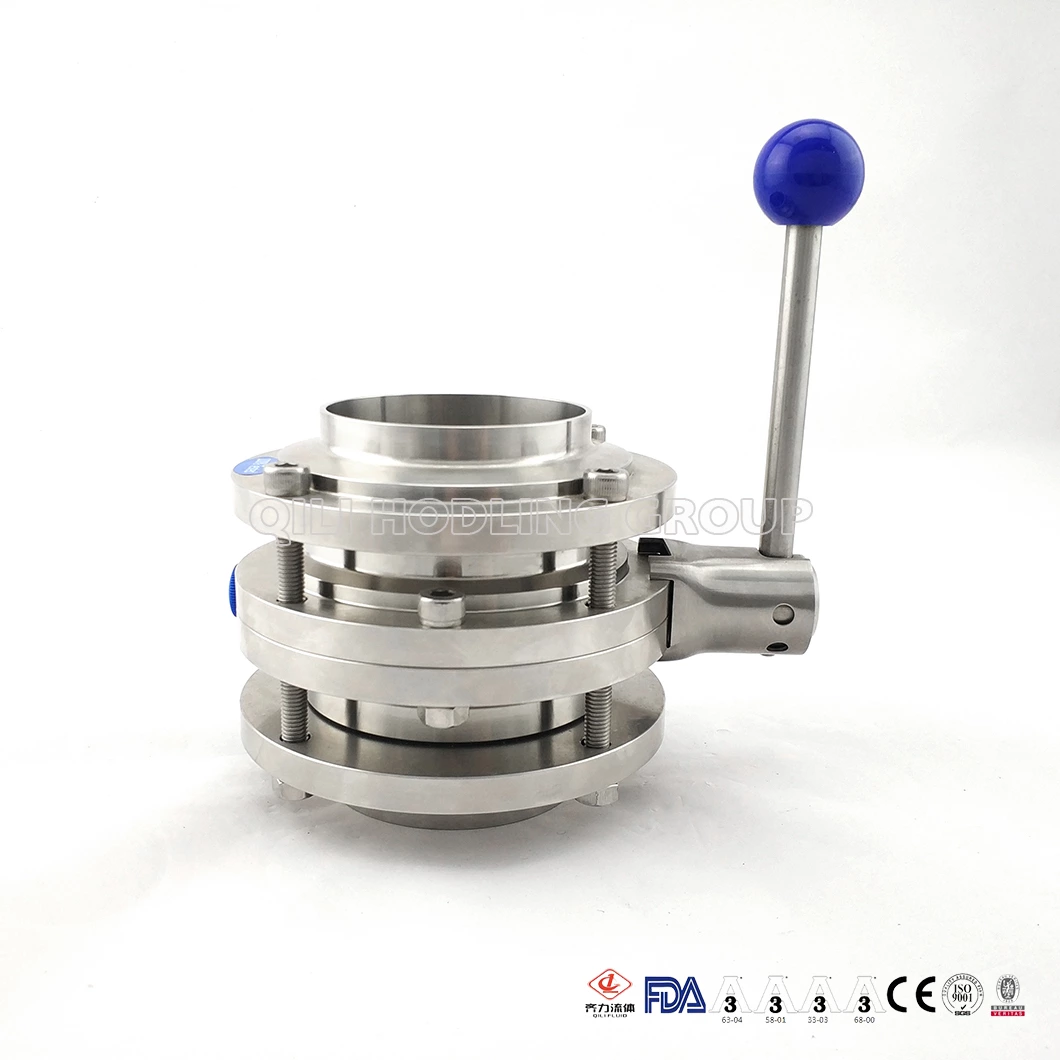 Sanitary Stainless Steel Three Piece Butt Welded Butterfly Valve