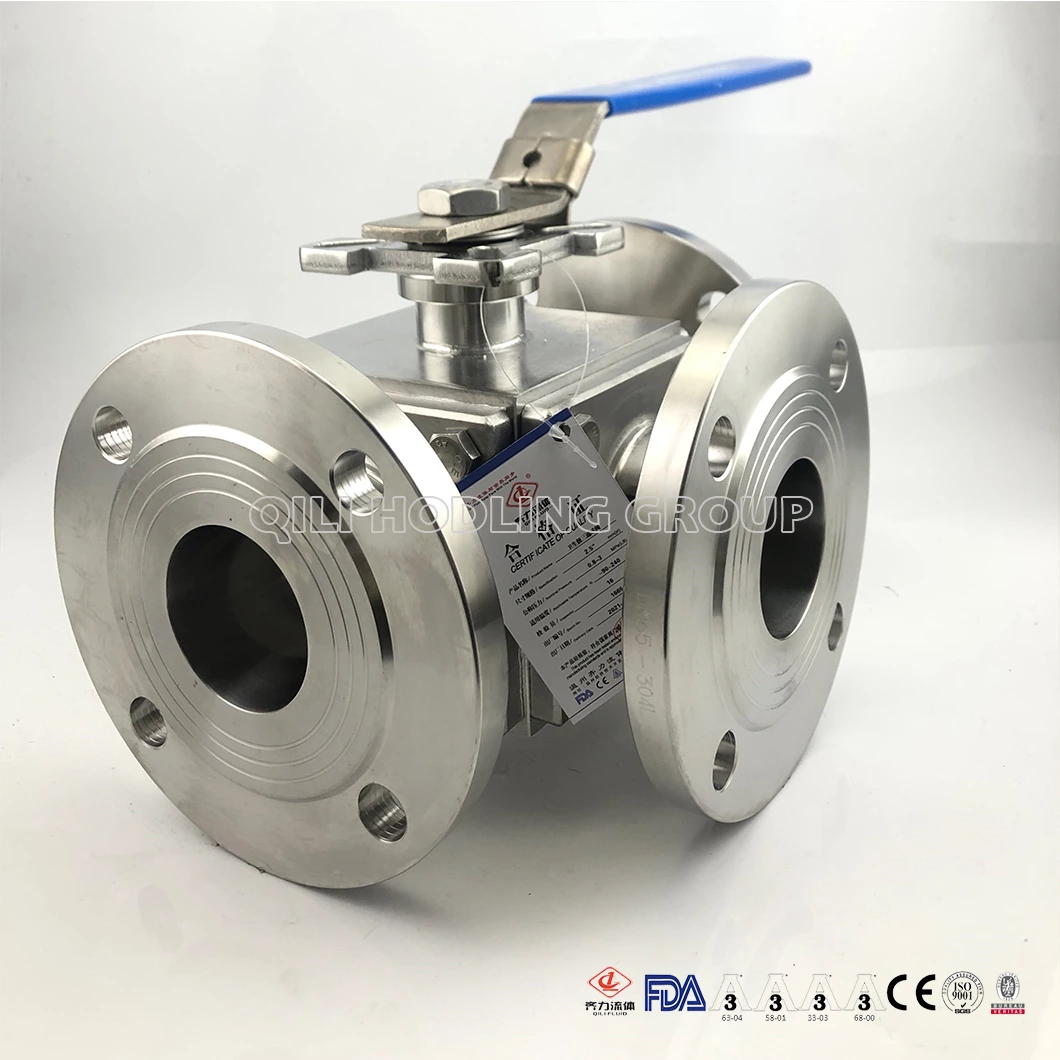 Sanitary Stainless Steel Three Way Clamped hygienic encapsulated Ball Valve Full Port, Flange End ISO5211-Direct Mount Pad