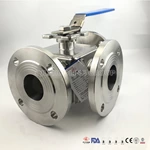 Sanitary Stainless Steel Three Way Clamped hygienic encapsulated Ball Valve Full Port, Flange End ISO5211-Direct Mount Pad