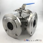 Sanitary Stainless Steel Three Way Clamped hygienic encapsulated Ball Valve Full Port, Flange End ISO5211-Direct Mount Pad