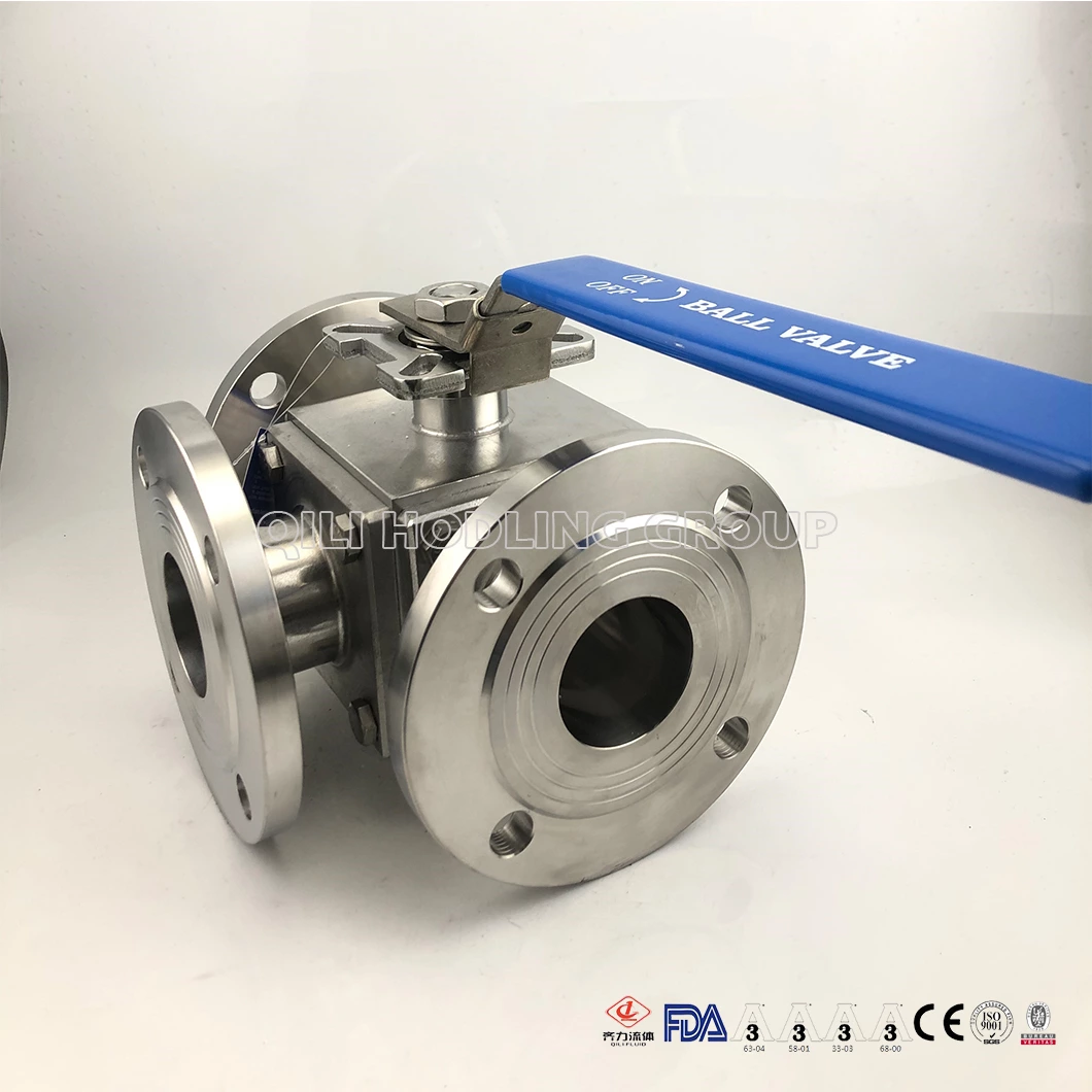 Sanitary Stainless Steel Three Way Clamped hygienic encapsulated Ball Valve Full Port, Flange End ISO5211-Direct Mount Pad