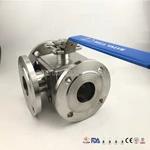 Sanitary Stainless Steel Three Way Clamped hygienic encapsulated Ball Valve Full Port, Flange End ISO5211-Direct Mount Pad