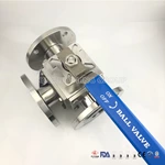Sanitary Stainless Steel Three Way Clamped hygienic encapsulated Ball Valve Full Port, Flange End ISO5211-Direct Mount Pad
