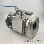 Sanitary Stainless Steel Three Way Clamped hygienic encapsulated Ball Valve Full Port, Flange End ISO5211-Direct Mount Pad