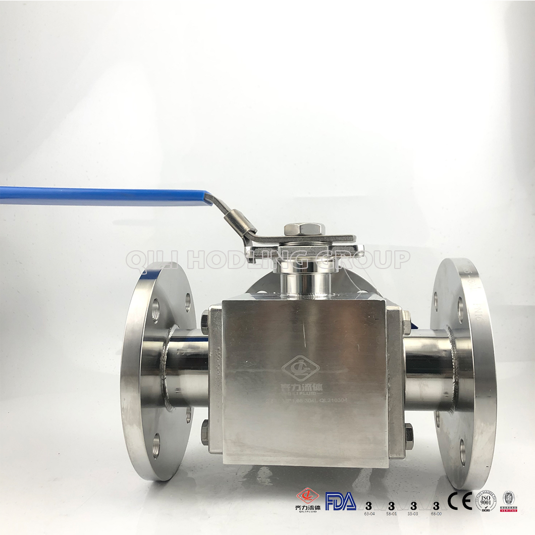 Sanitary Stainless Steel Three Way Clamped hygienic encapsulated Ball Valve Full Port, Flange End ISO5211-Direct Mount Pad