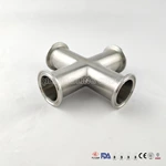 Sanitary Stainless Steel Tri Clamp Fittings 4 Way Cross