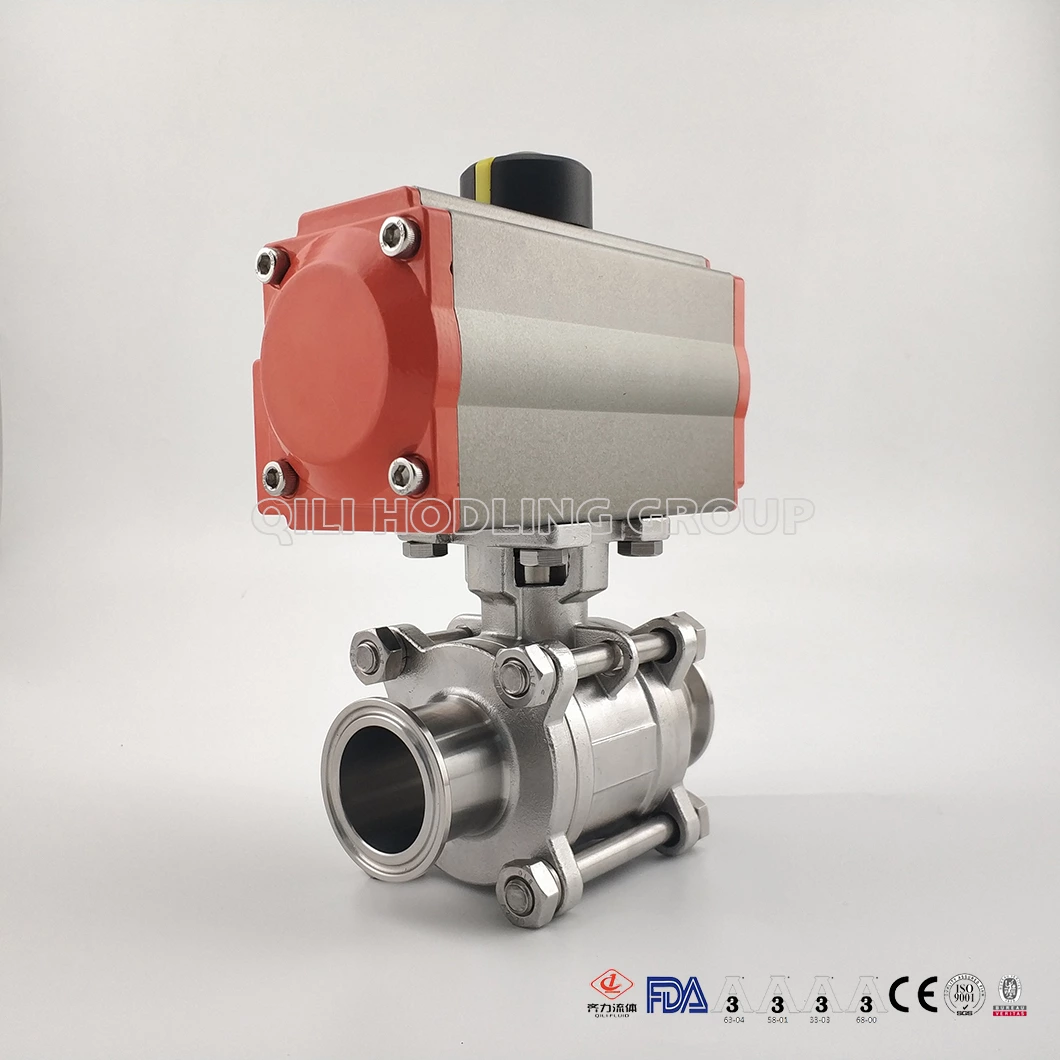 hygienic Tri Clamp Connection 3-Piece encapsulated Pneumatic Ball Valve PTFE Seal