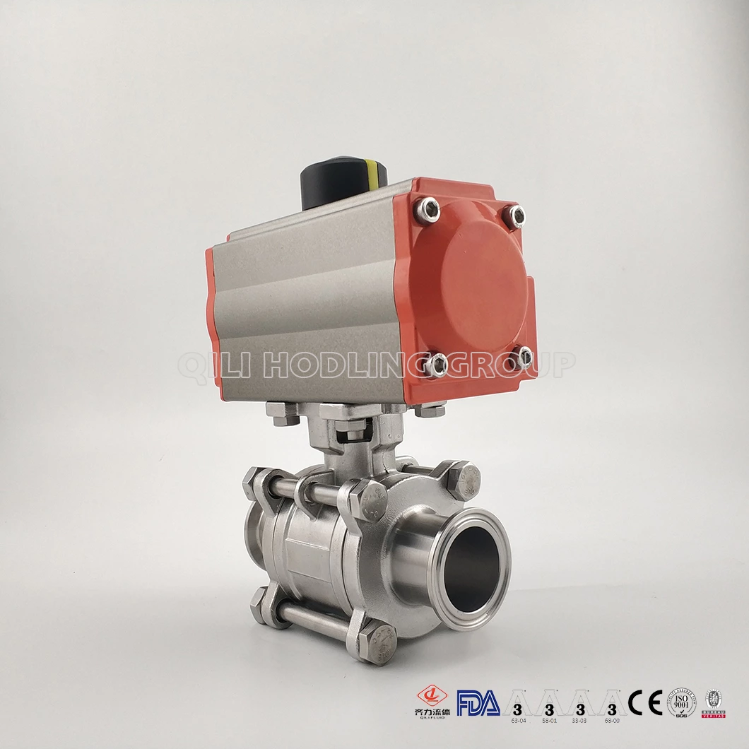 hygienic Tri Clamp Connection 3-Piece encapsulated Pneumatic Ball Valve PTFE Seal