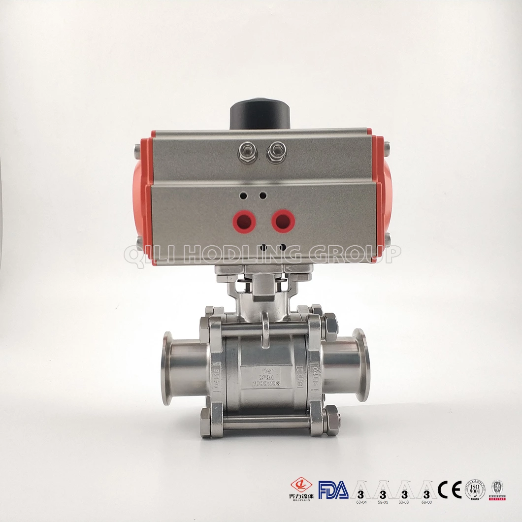 hygienic Tri Clamp Connection 3-Piece encapsulated Pneumatic Ball Valve PTFE Seal