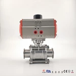 hygienic Tri Clamp Connection 3-Piece encapsulated Pneumatic Ball Valve PTFE Seal