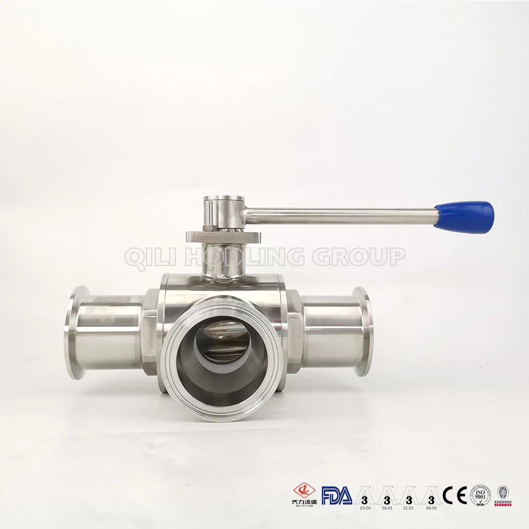 SS304 SS316L Hygienic 3 Way Tee Type Ball Valve